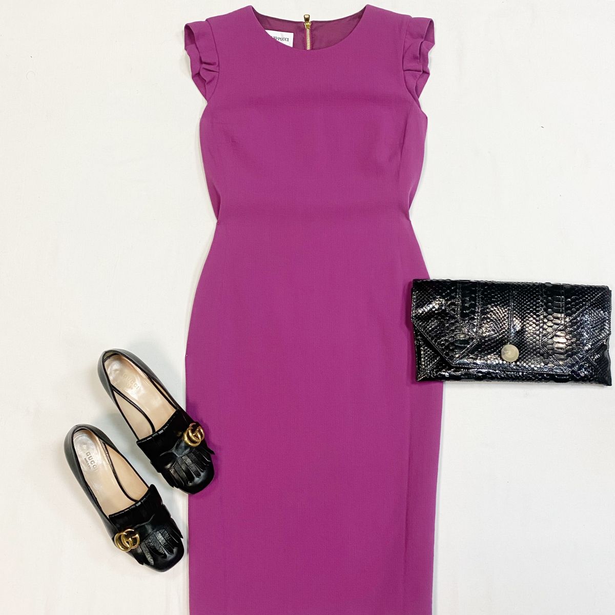 Платье Emilio Pucci размер 46 цена 4 616 рубТуфли Gucci размер 38.5 цена 12 308 рубКлатч Lanvin