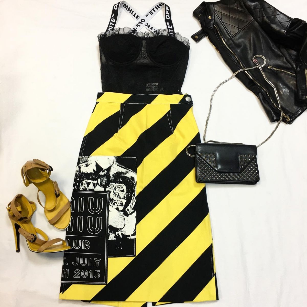 Боди /ажур/ Off White  размер S цена 23 078 руб Юбка Miu Miu размер 40 цена 10 770 руб Сумка Saint Laurent 