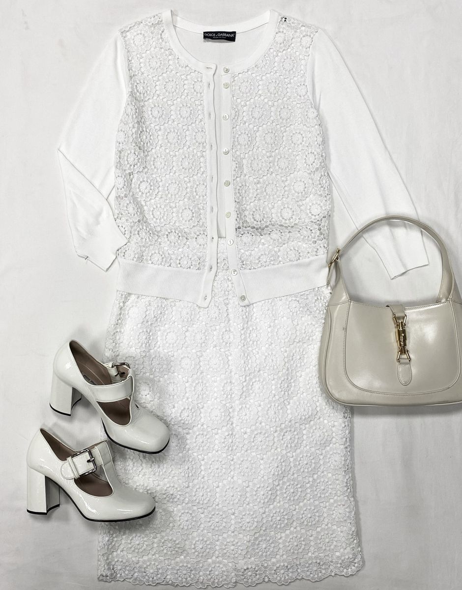 Костюм / отделка кружево / Dolce Gabbana размер 38 цена 10 959 руб Туфли Miu Miu размер 38 цена 18 786 руб Сумка Gucci