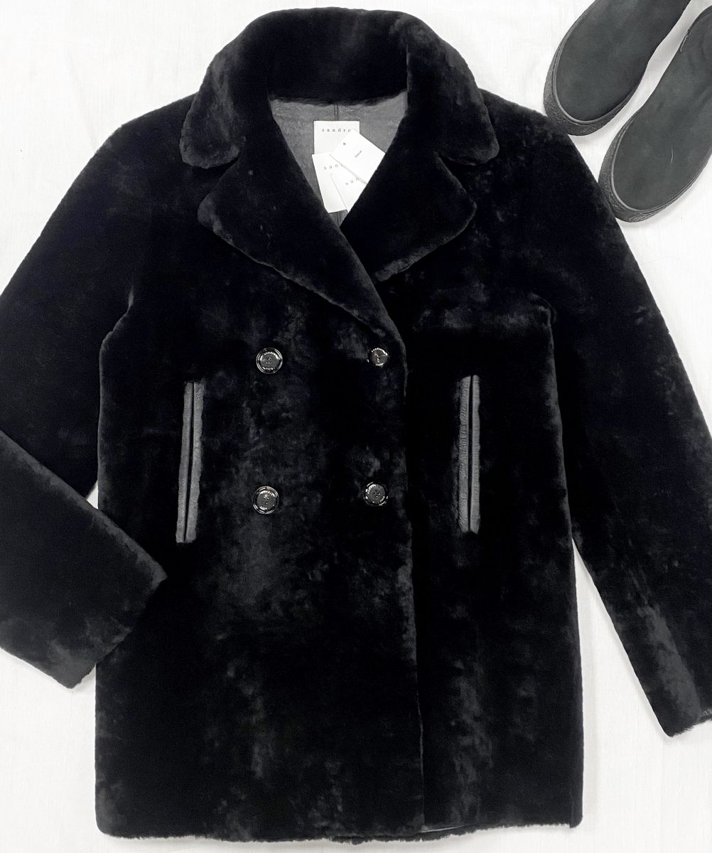 Дубленка / мех овчины / отделка кожи / Sandro размер 3 цена 46 965 руб / с бирками /