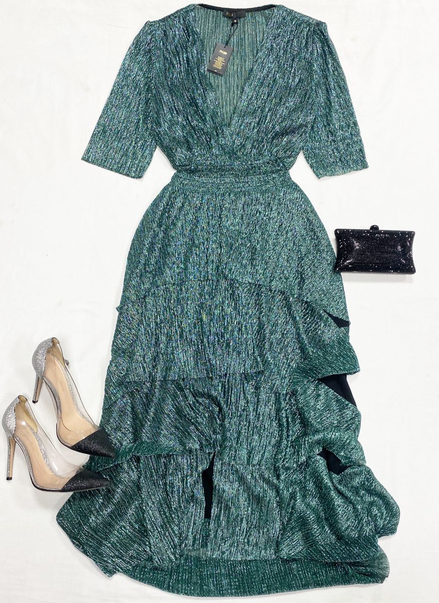 Платье/ люрекс/ Maje размер 36 цена 15 655 руб/ с биркой/ 
Туфли Gianvito Rossi размер 38 цена 10 959 руб
Сумочка /камни/ 