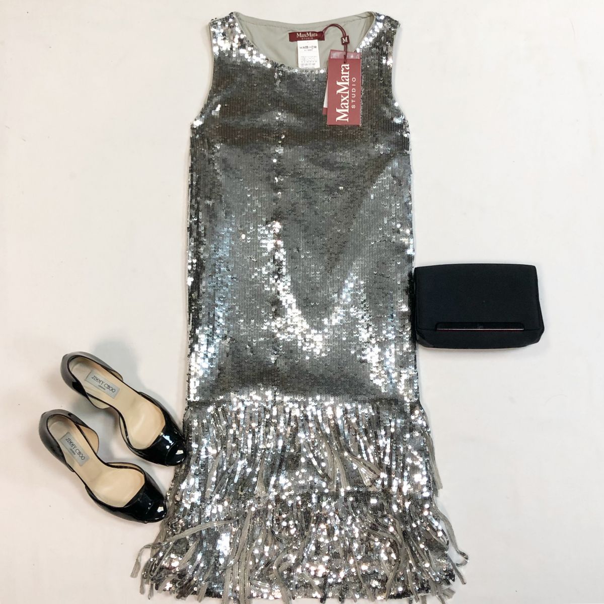 Платье/пайетки/ Max Mara размер 40 цена 15 385 руб/с биркой/ Туфли Jimmy Choo размер 39 цена 10 770 рубКлатч Louboutin