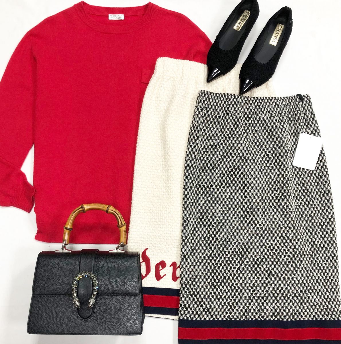 Юбки Gucci размер 38 цена по 23 483 руб
Кофта размер L цена 46 965 руб
Туфли Chanel размер 37 цена 31 310 руб
Сумка Gucci