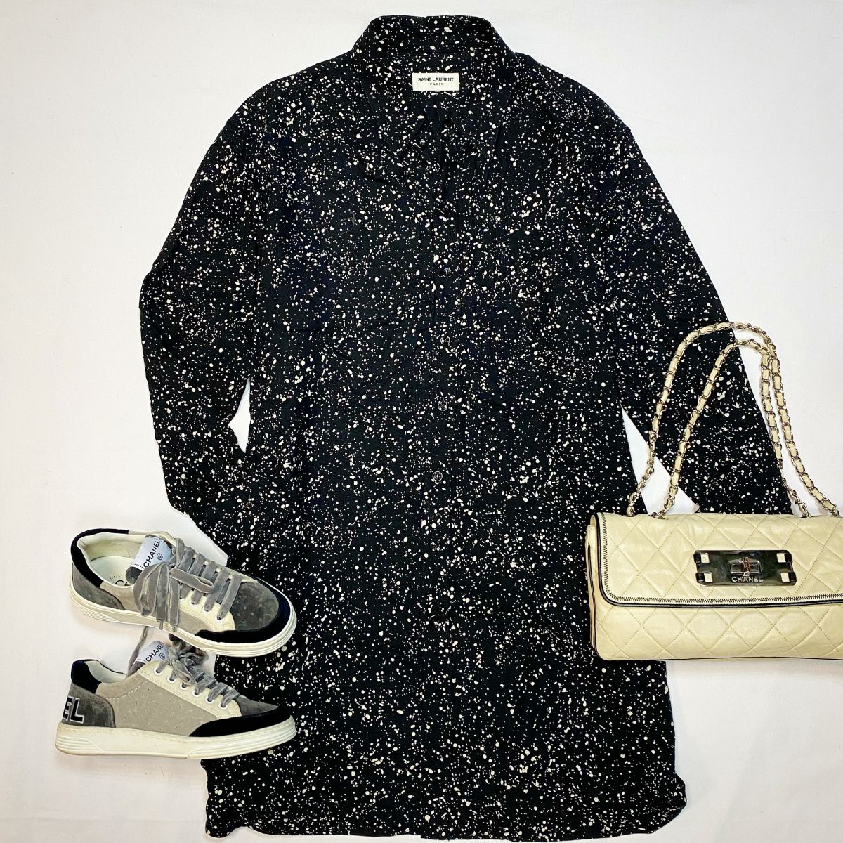 Платье - рубашка Saint Laurent размер 40 цена 23 078 руб Кеды Chanel размер 35 цена 30 770 руб Сумка Chanel