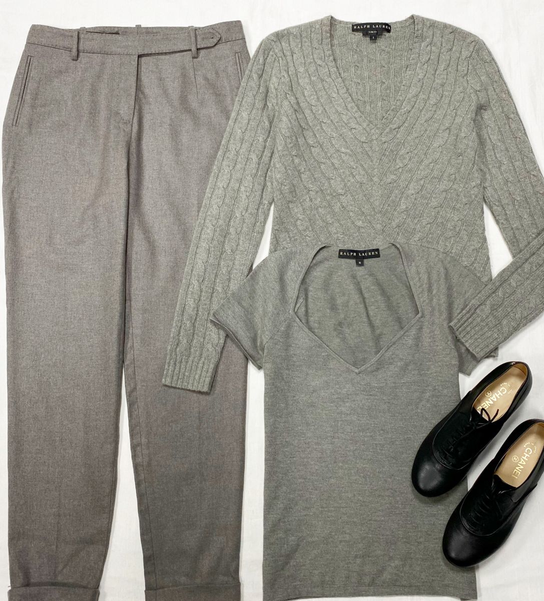 Джемпер / кашемир / Ralph Lauren размер S цена 12 524 руб 
Кофта / кашемир / Ralph Lauren размер M цена 7 828 руб 
Брюки / кашемир / Loro Piana размер 42 цена 31 310 руб 
Ботинки Chanel размер 39 цена 39 138 руб