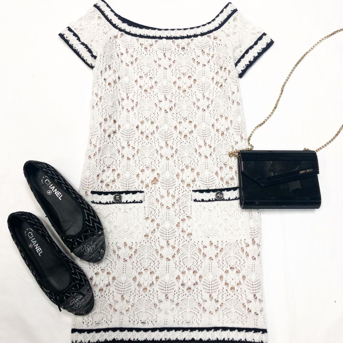 Платье Chanel размер 34 цена 61 549 руб Балетки Chanel размер 38 цена 23 078 руб Сумка Jimmy Choo