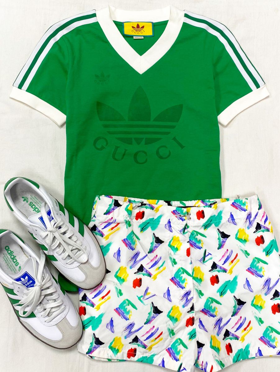 Шорты Louis Vuitton размер 40 цена 31 310 руб 
Футболка Gucci Adidas размер XS цена 7 828 руб 
Кеды Adidas размер 40 цена 15 655 руб