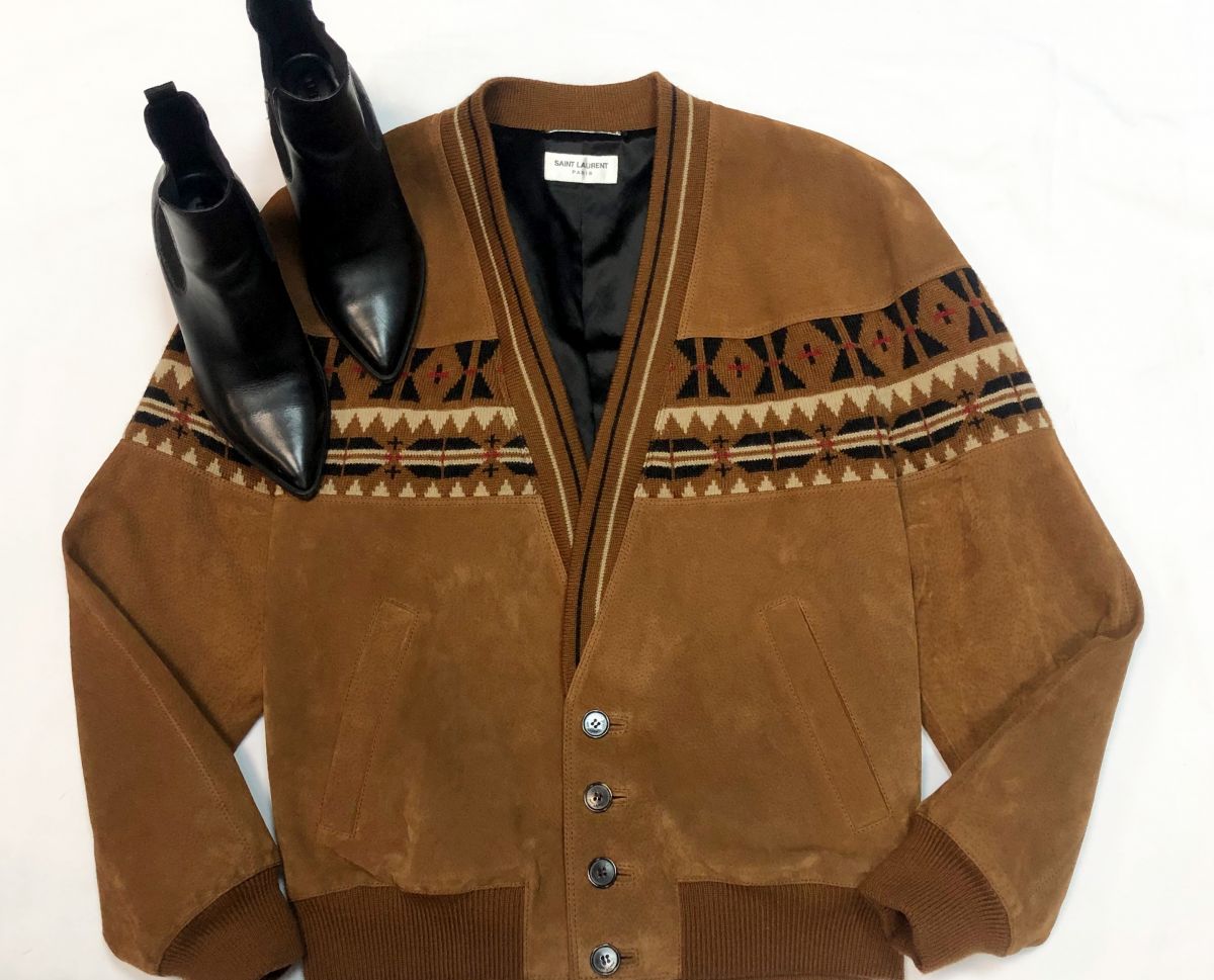 Куртка /замшевая/декоративные элементы/  SAINT LAURENT размер 48 цена 92 310 руб