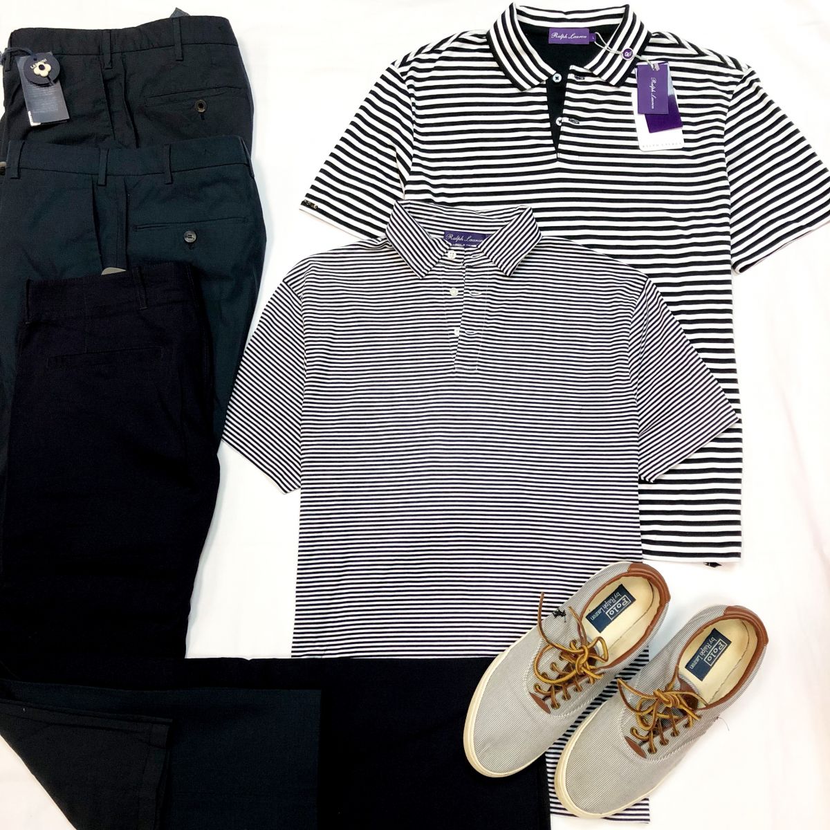 #Mechtamen 
Футболки RALPH LAUREN размер L цена 6 154 руб / 7 693 руб /с ценником / 
Брюки LARDINI / ARMANI COLEZZIONI / GIORGIO ARMANI размер 50/52 цена по 7 693 руб