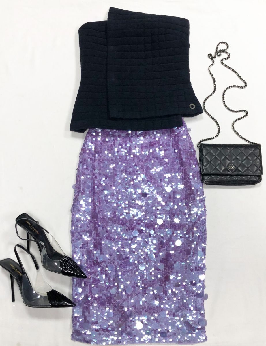 Топ Chanel размер 38 цена 18 786 руб
Юбка / пайетки/ Parosh размер M цена 15 655 руб
Босоножки Saint Laurent размер 39.5 цена 31 310 руб
Сумка Chanel