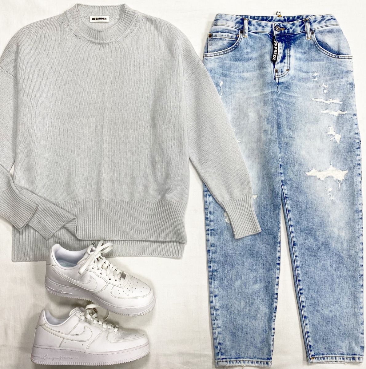 Кофта Jil Sander размер 44 цена 15 655 руб Джинсы Dsquared размер 40 цена 15 655 руб Кеды Nike размер 40.5 цена 23 483 руб