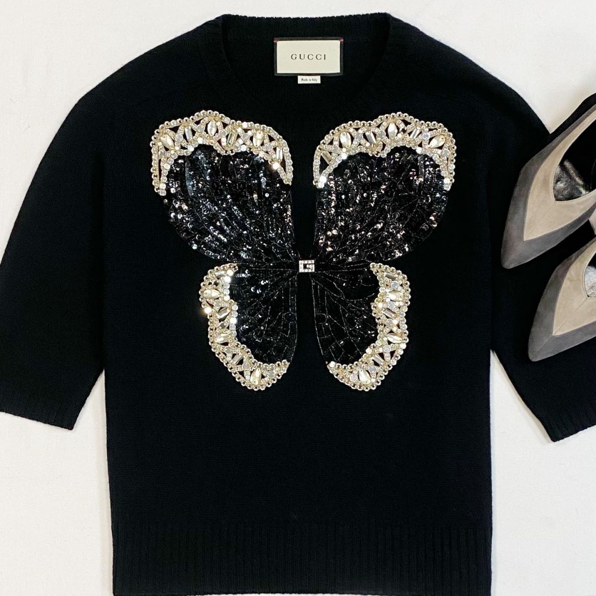 Кофта/камни/ пайетки/ Gucci размер L цена 38 463 рубТуфли Hermes размер 38 цена 46 155 руб