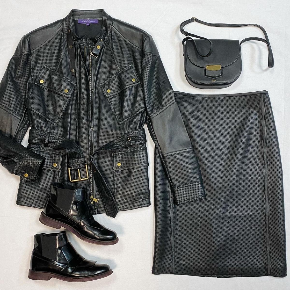 Костюм / куртка + юбка / кожа / Ralph Lauren размер 14 цена 84 616 руб Ботинки Tods размер 38.5 цена 10 770 рубСумка Celine