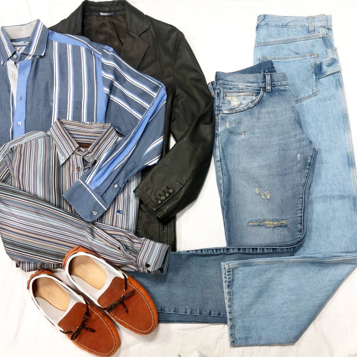 #Mechtamen
Куртка /кожа/ Trussardi размер 56 цена 23 483 руб 
Рубашки AIGNER / ЕTRO размер 43 / 17.1/2/44 цена по 3 131 руб 
Джинсы DOLCE GABBANA / BOTTEGA VENETA размер 48 цена 7 828 руб / 9 393 руб