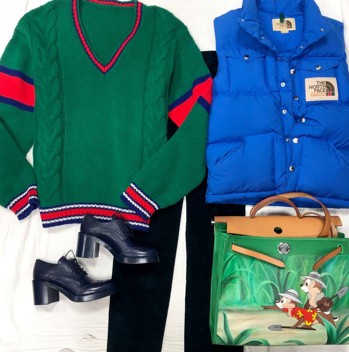 Жилет THE NORTH FACE&amp;Gucci размер XS цена 78 275 руб Свитер GUCCI размер S цена 31 314 руб Брюки PRADA размер S цена 7 828 руб Сумка HERMES