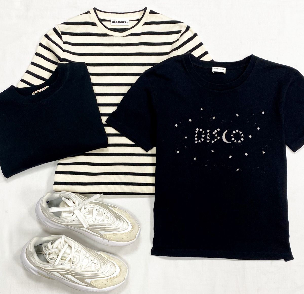 Футболки Jil Sander / Saint Laurent/ Marni размер S/ XS/ 42 цена от 7 828 руб до 9 393 рубКроссовки Adidas размер 40 цена 6 262 руб