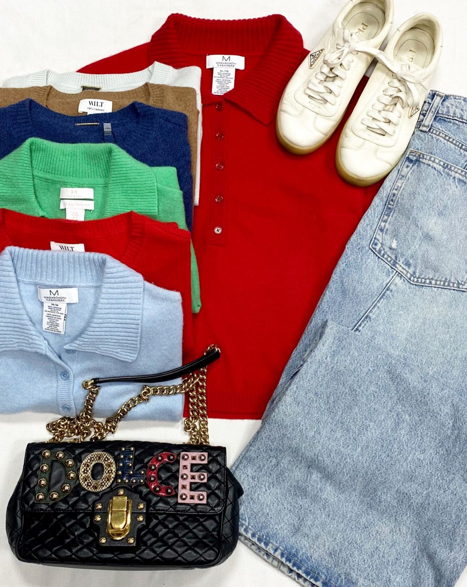 Джинсы Rag&amp;Bone размер 30 цена 7 828 руб
Кофты/ кашемир/ Magaschoni/ Wilt/ Halston/ размер S/M/ XL цена от 7 828 руб до 9 393 руб
Кеды Prada размер 41 цена 9 393 руб
Сумка Dolce Gabbana 