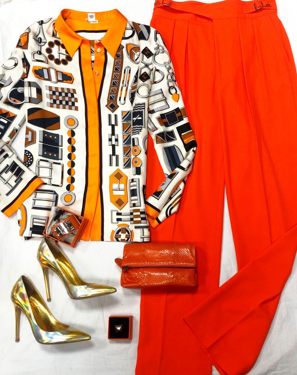 Рубашка /шелк/ Hermès размер 42 цена 67 317 руб
Брюки Ralph Laurent размер 6 цена 15 655 руб