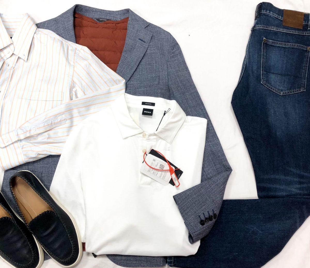 #MECHTAMEN
Комплект /пиджак+жилет/ Loro PIANA размер 52 цена 39 138 руб 
Джинсы TOM FORD размер 28 цена 15 655 руб 
Рубашка CANALI / поло BOSS /с биркой/ 
Лоферы GIORGIO ARMANI размер 8.5/42.5 цена 15 655 руб