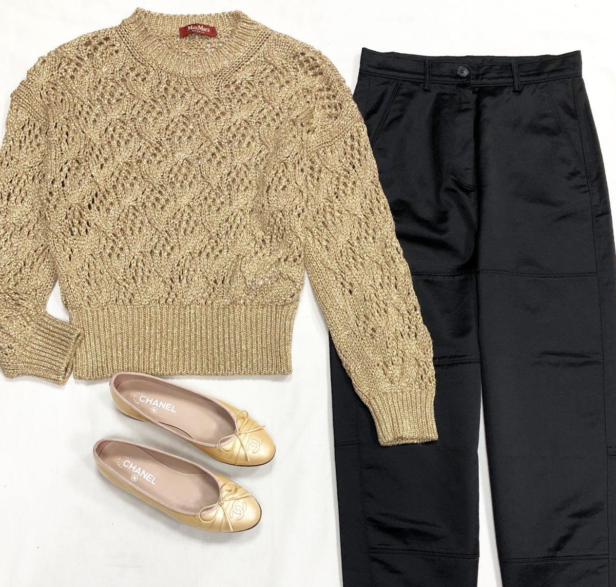 Кофта / люрекс/ Max Mara размер M цена 10 959 руб
Брюки Pinko размер 38 цена 4 697 руб
Балетки Chanel размер 37.5 цена 15 655 руб