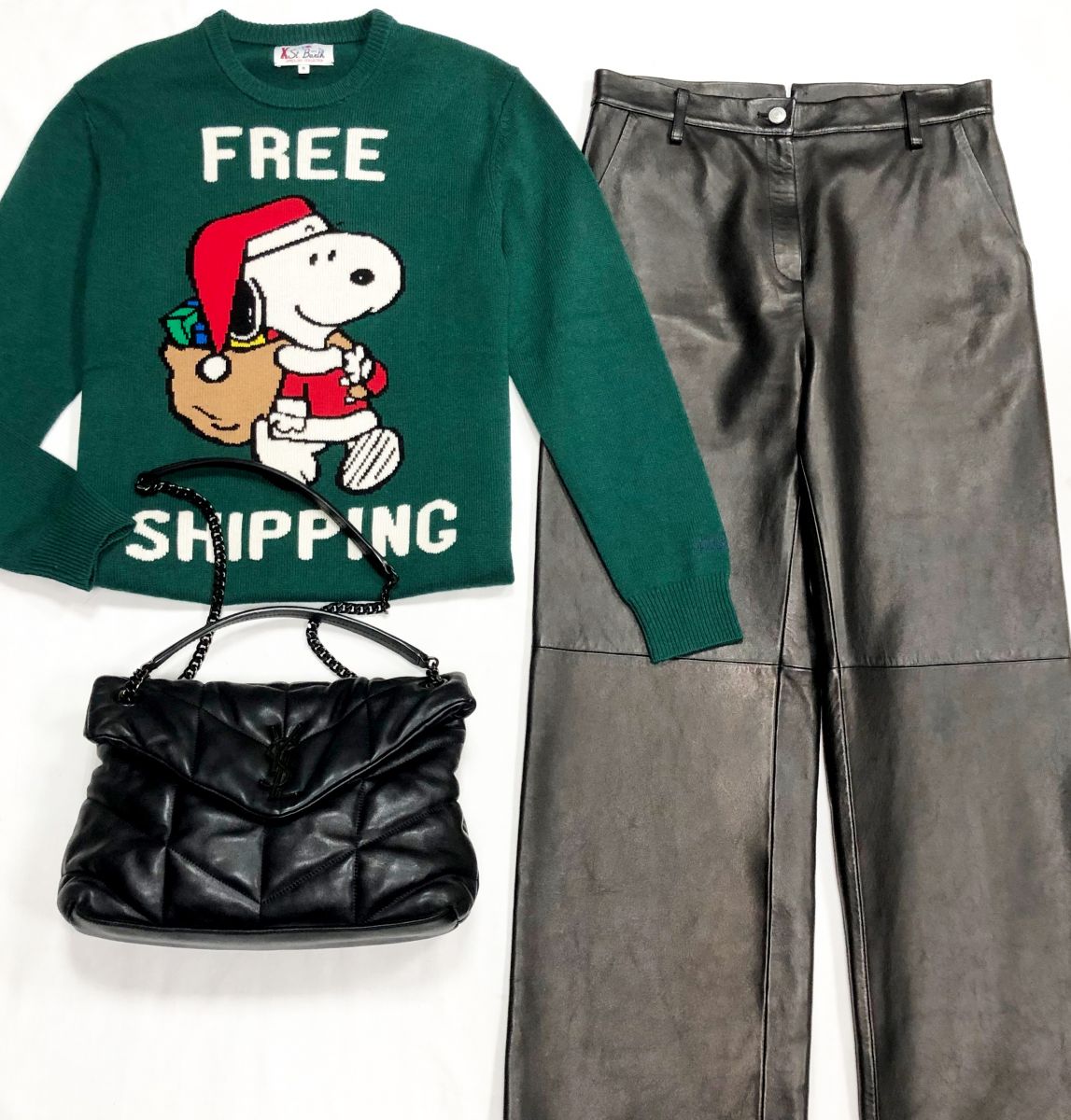 Брюки /кожа/ Magda Butrym размер 38 цена 78 275 рубКофта размер M цена 10 959 рубСумка Saint Laurent