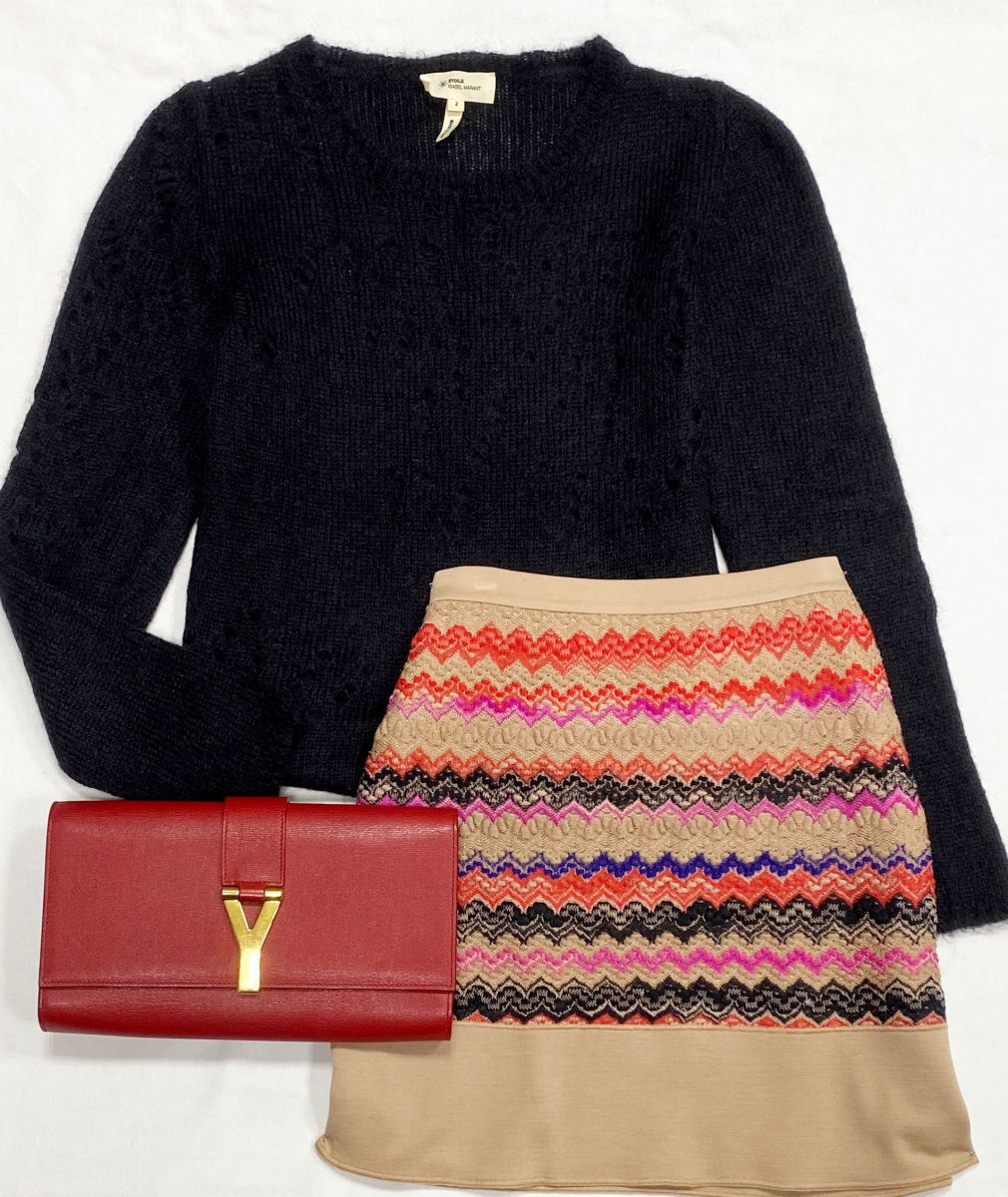 Юбка Missoni размер 42 цена 6 262 руб
Кофта Isabel Marant размер 2 цена 7 828 руб
Клатч Ysl 