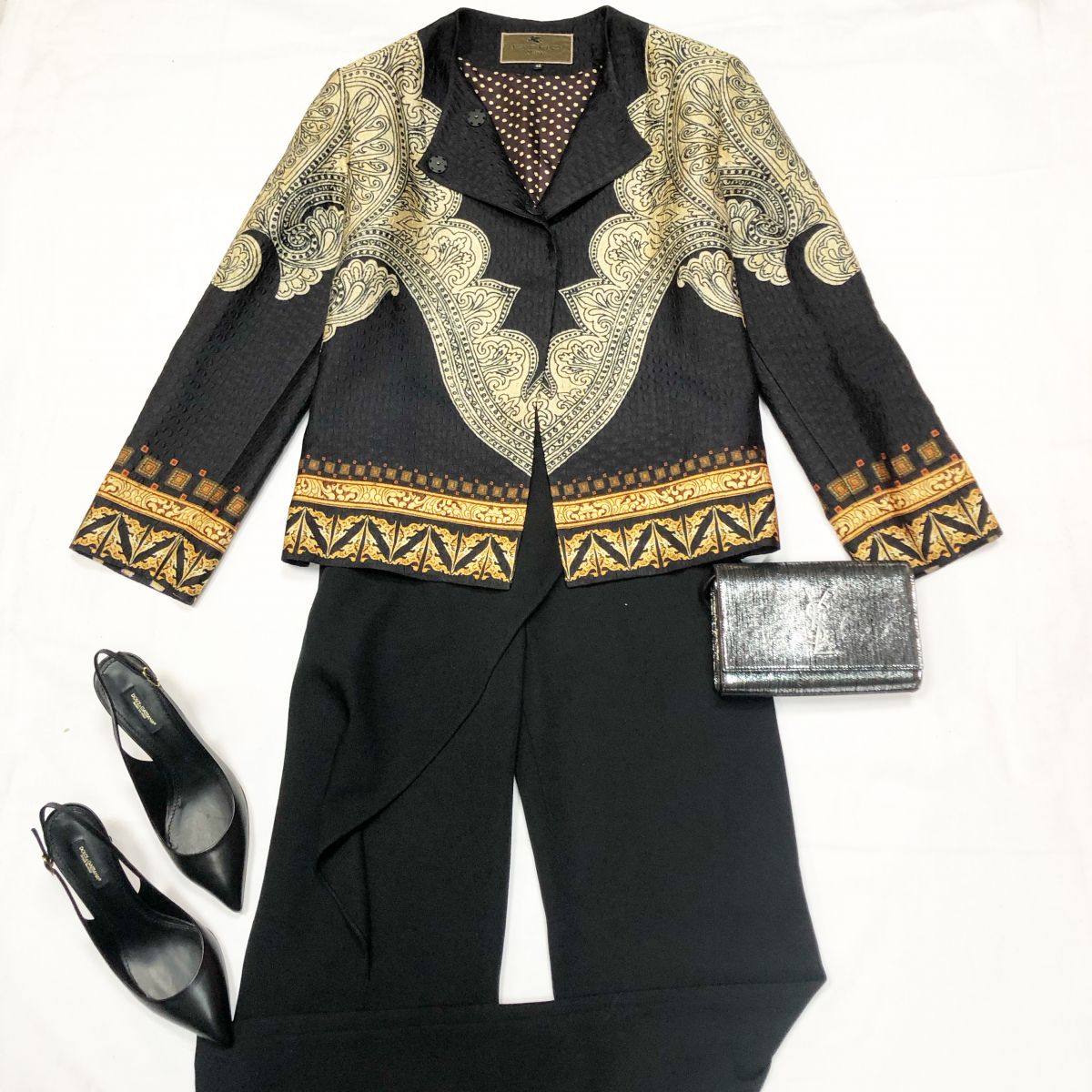 Жакет ETRO размер 46 цена 23 078 руб Брюки GIVENCHY размер 36 цена 6 154 руб Клатч SAINT LAURENT
