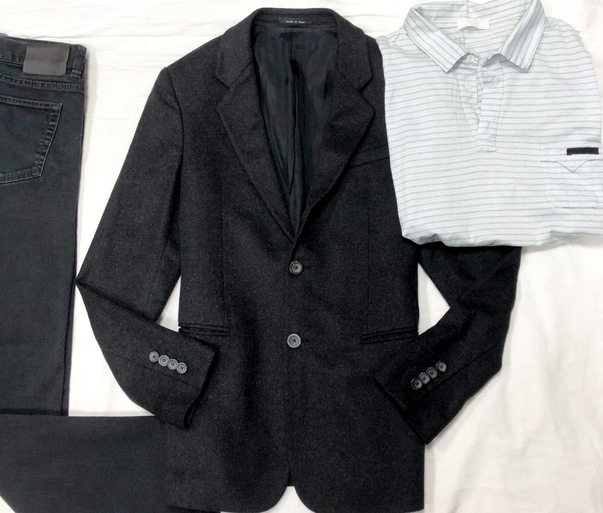 #Mechtamen
Пиджак
EMPORIO ARMANI размер 46
Цена
15 655 Руб 
Джинсы CANALI
Размер 34 цена 4695 руб 
Поло PRADA размер XXL цена 4 695 руб