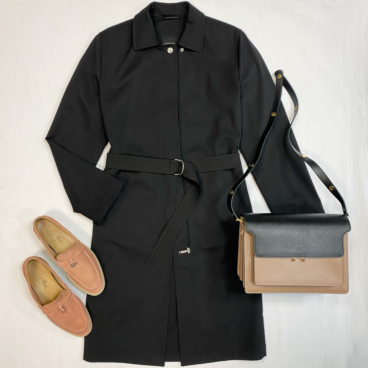 Плащ Weekend Max Mara размер 42 цена 15 385 руб Лоферы Loro Piana размер 39 цена 38 463 рубСумка Marni