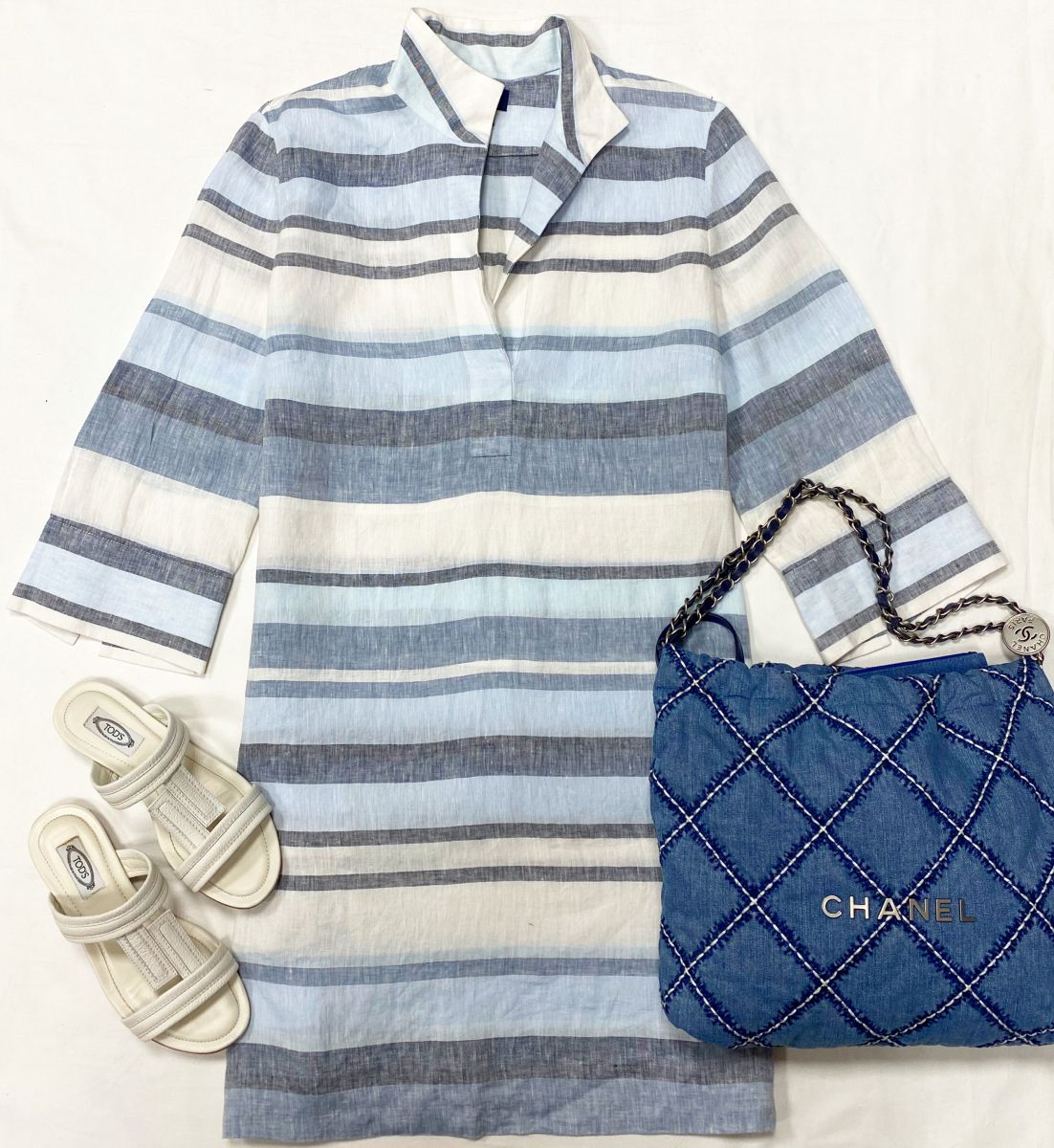 Платье / лен / Brooks Brothers  размер 16 цена 7 828 руб 
Сабо Tod’s размер 37.5 цена 12 524 руб 
Сумка Chanel