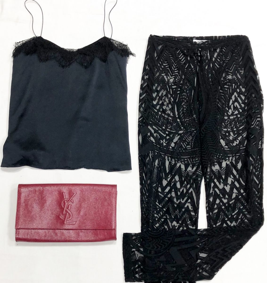 Легинсы /ажур/ Givenchy размер M цена 15 655 рубТоп Lanvin размер 34 цена 7 828 рубКлатч Ysl