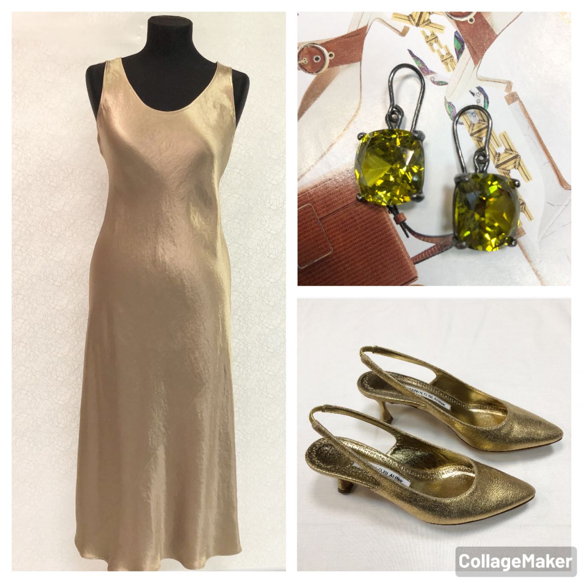 Платье /шёлк/ Max Mara размер S цена 12 308 руб 
Серьги Bottega Veneta цена 23 078 руб 
Туфли Manolo Blachnik