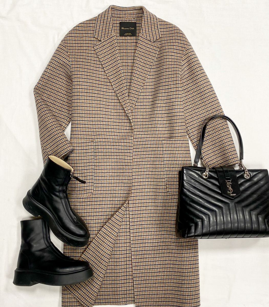 Пальто Massimo Dutti размер L цена 10 959 руб 
Ботинки The Row размер 40 цена 54 793 руб
Сумка Saint Laurent