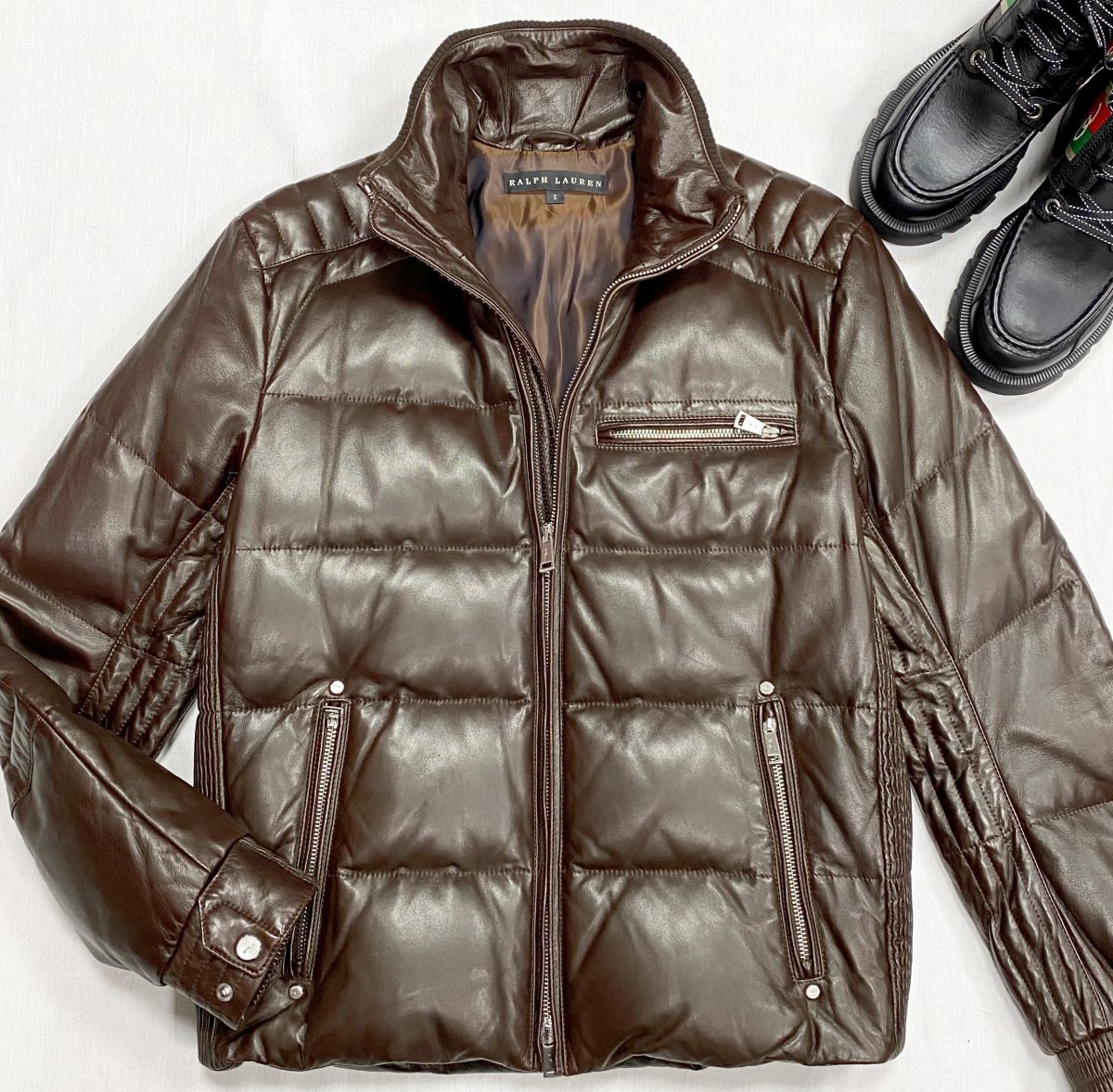 Пуховик / кожа / Ralph Lauren размер S цена 46 965 руб