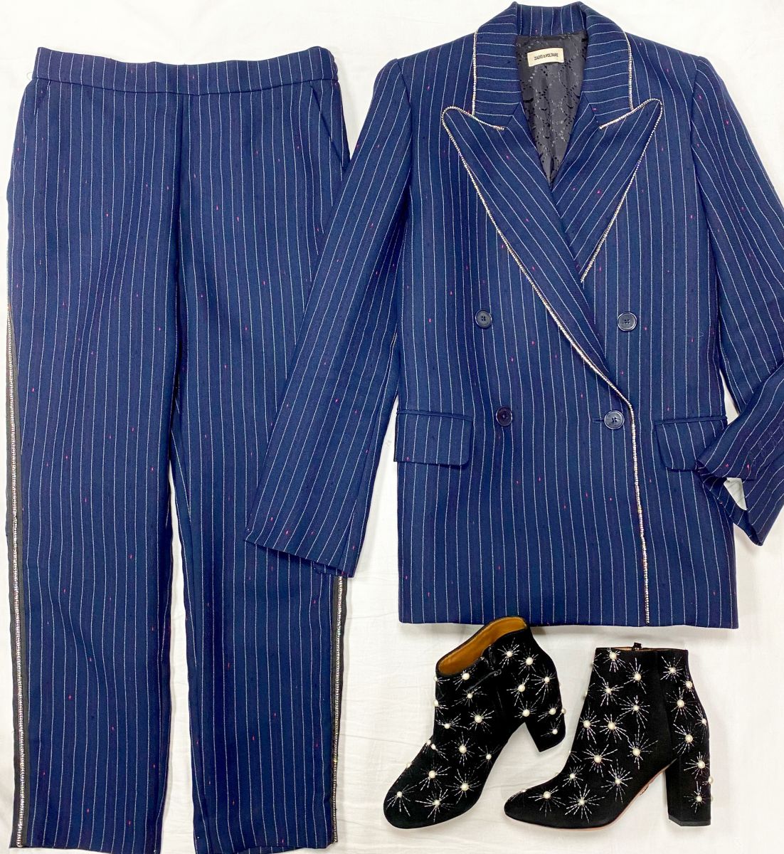 Костюм / жакет + брюки / отделка камни / Zadig &amp;Voltaire размер 40 цена 23 483 руб 
Ботильоны Aquazzura размер 38 цена 23 483 руб 