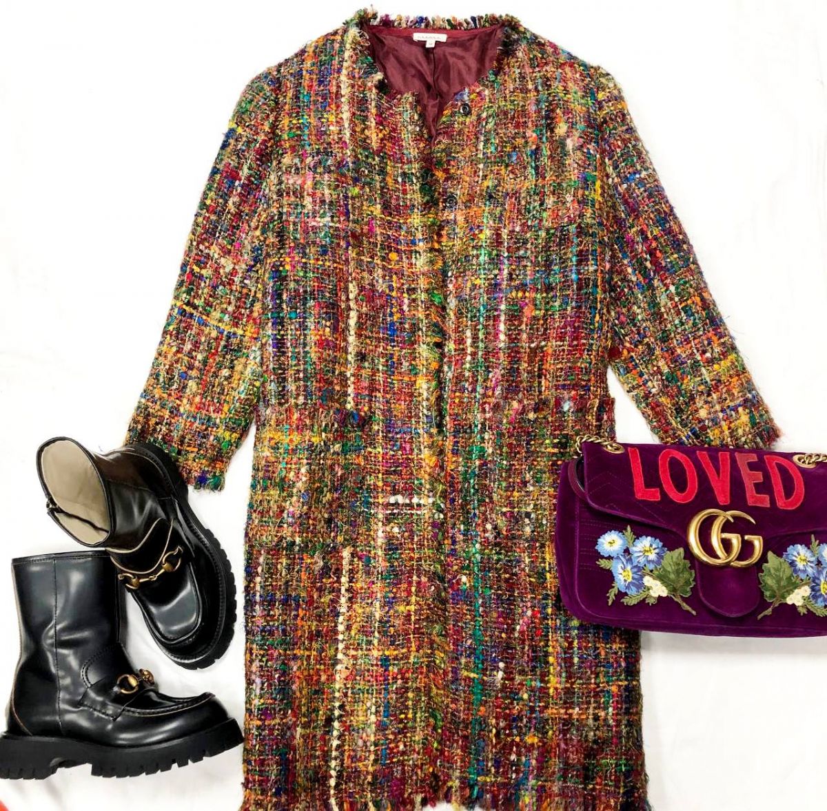 Пальто /твид/ PAROSH размер М цена 23 484 руб 
Сумка GUCCI