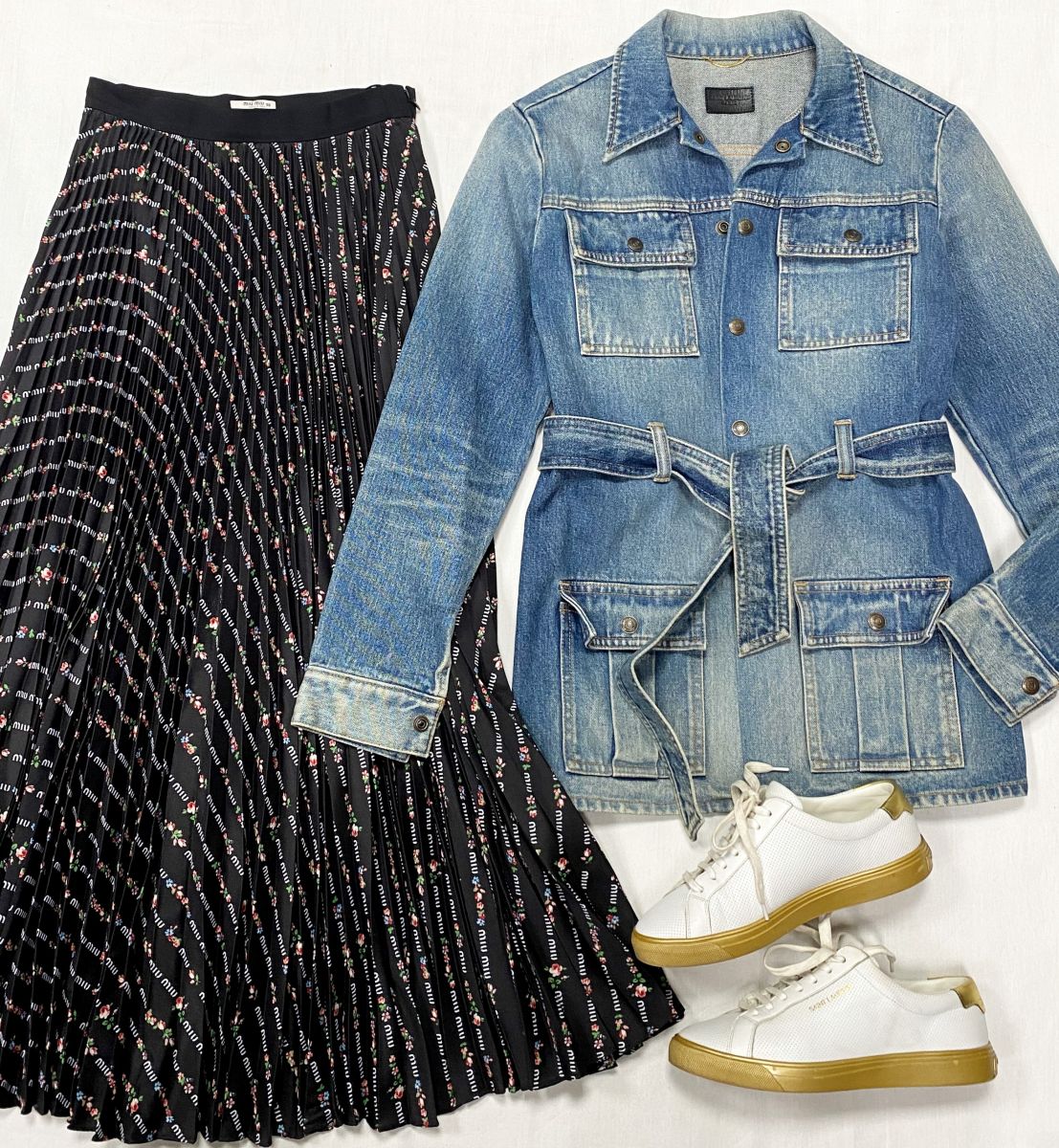 Куртка Saint Laurent размер S цена 31 310 руб Юбка Miu Miu размер 36 цена 23 483 руб Кеды Saint Laurent размер 36 цена 10 959 руб