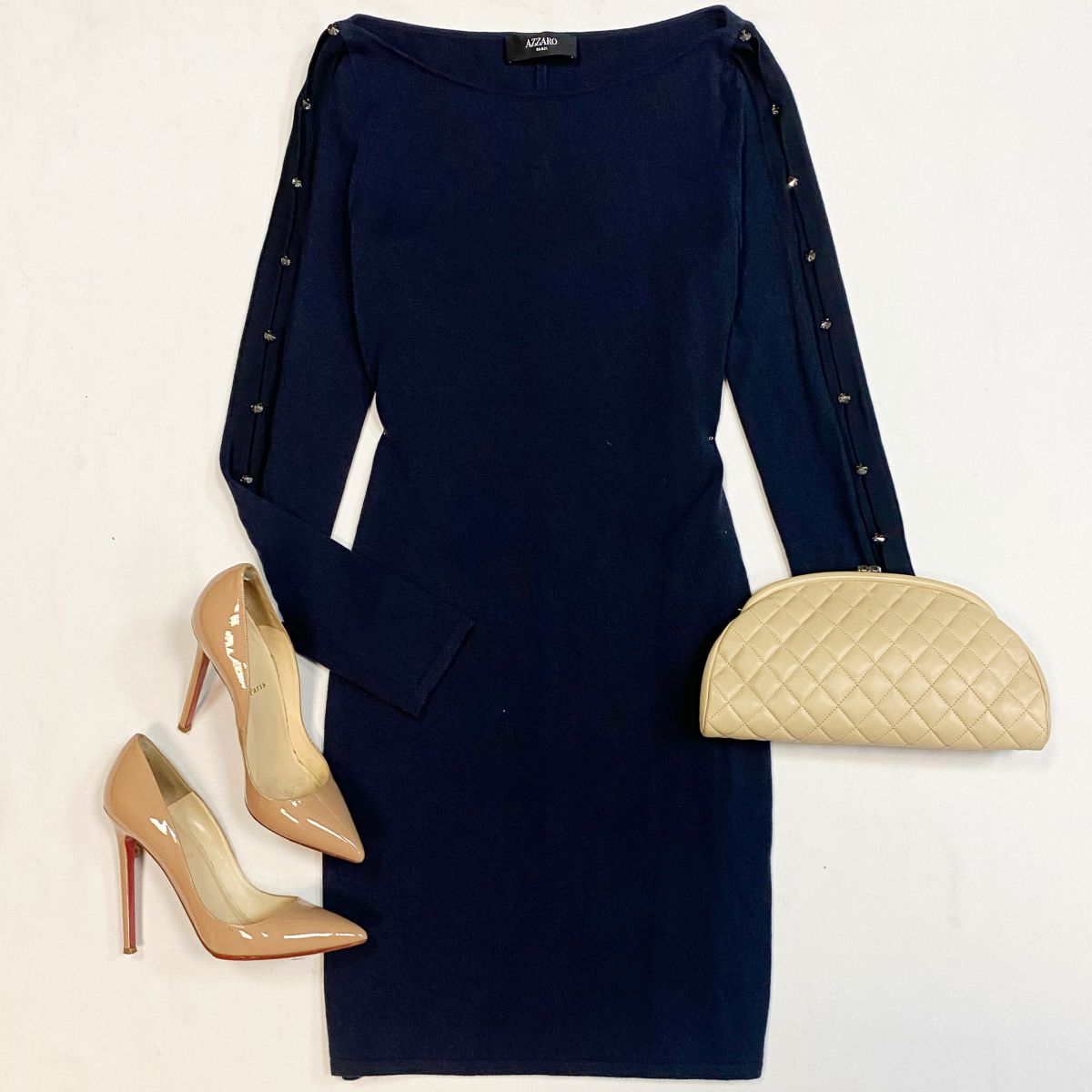 Платье/камни/ Azzaro размер 38 цена 15 385 рубТуфли Louboutin размер 39 цена 15 385 рубКлатч Chanel