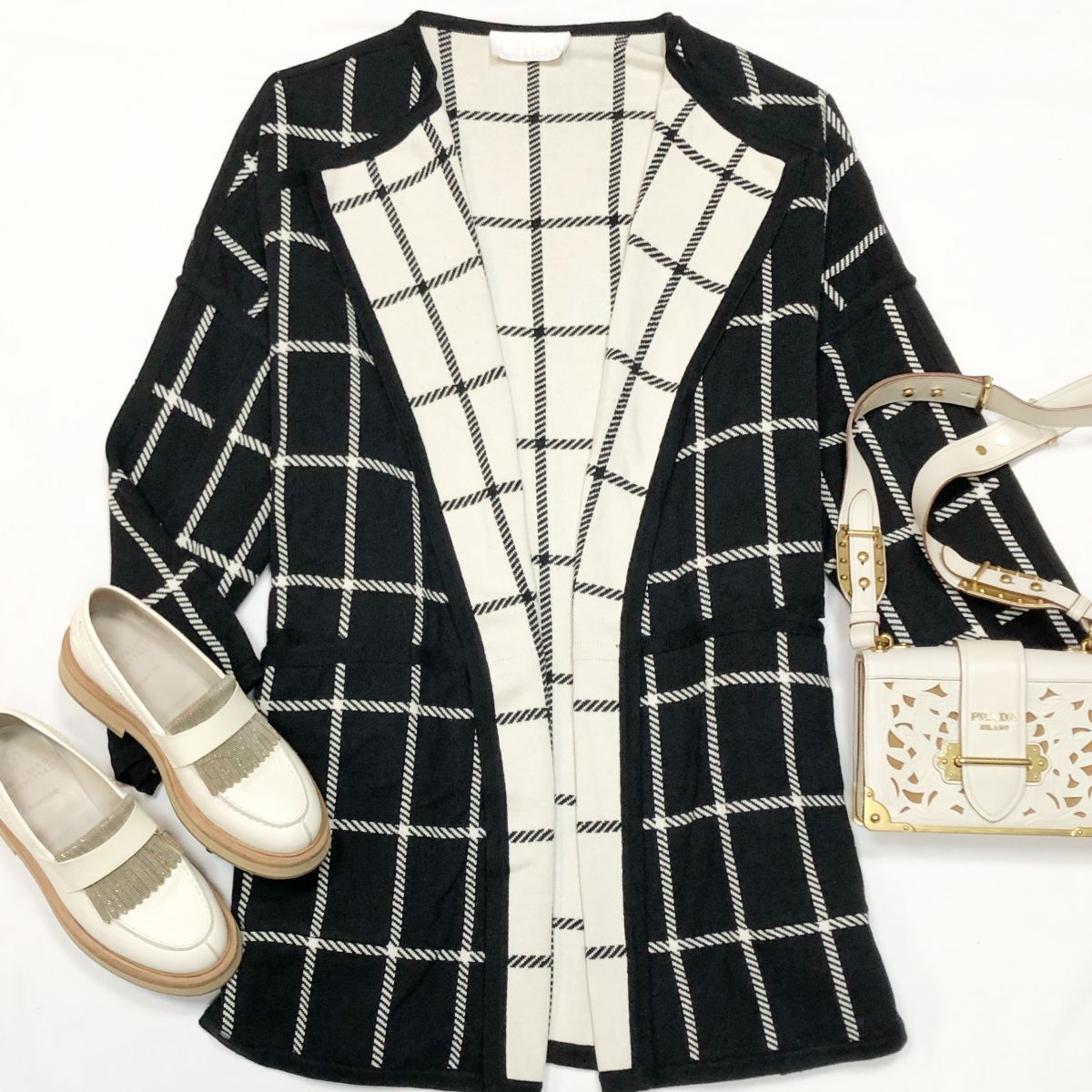 Кардиган Chloe размер M цена 23 078 рубЛоферы Brunello Cucinelli размер 39 цена 30 770 рубСумка Prada