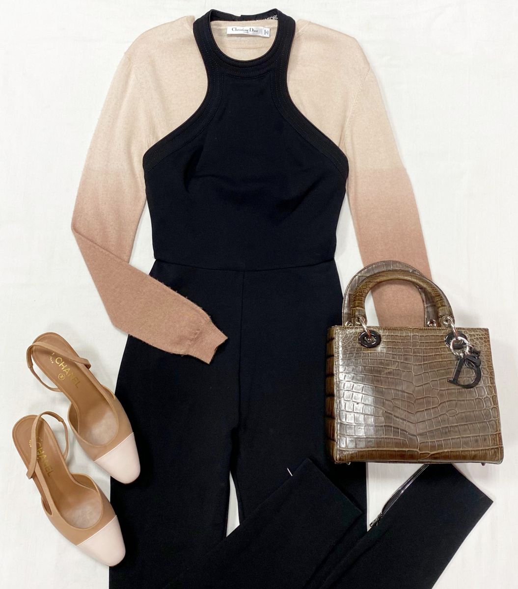 Комбинезон Tom Ford размер 40 цена 31 310 руб 
Кофта / кашемир / шелк / Christian Dior размер 44 цена 46 965 руб 
Туфли Chanel размер 39.5 цена 93 930 руб
Сумка / крокодил / Christian Dior