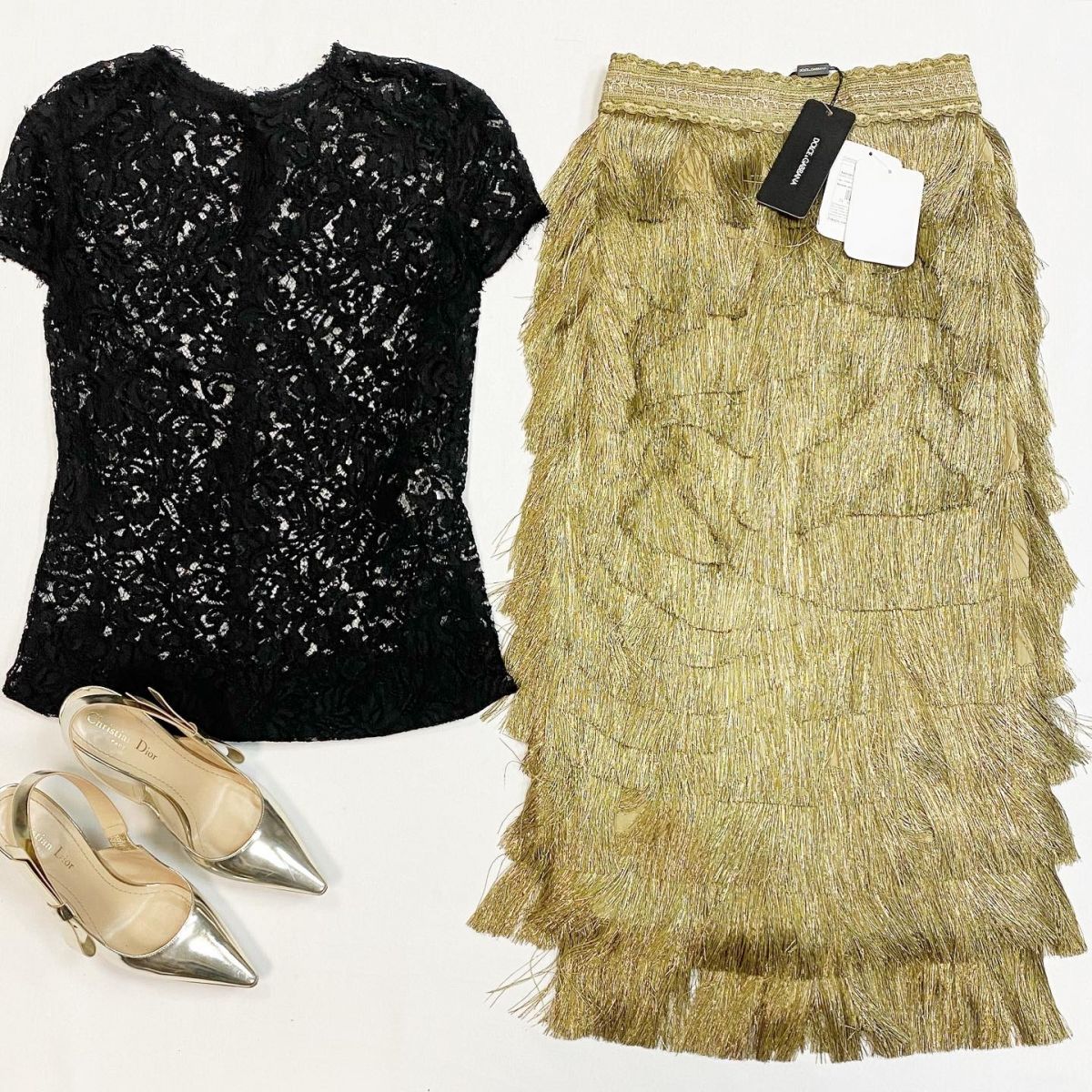 Юбка/люрекс/ Dolce Gabbana размер 38 цена 23 078 руб/с биркой/ Топ Balmain размер 38 цена 7 693 рубТуфли Dior размер 38 цена 23 078 руб