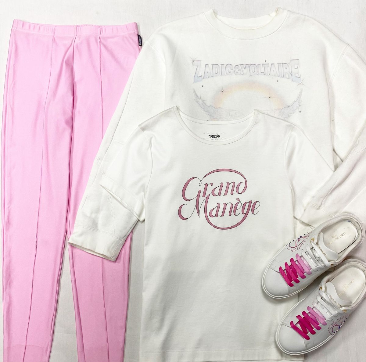 Лосины Balenciaga размер 40 цена 15 655 руб Футболка Hermès размер 42 цена 15 655 руб Толстовка Zadig&amp;Voltaire размер S цена 7 828 руб Кеды Louis Vuitton размер 39 цена 62 620 руб