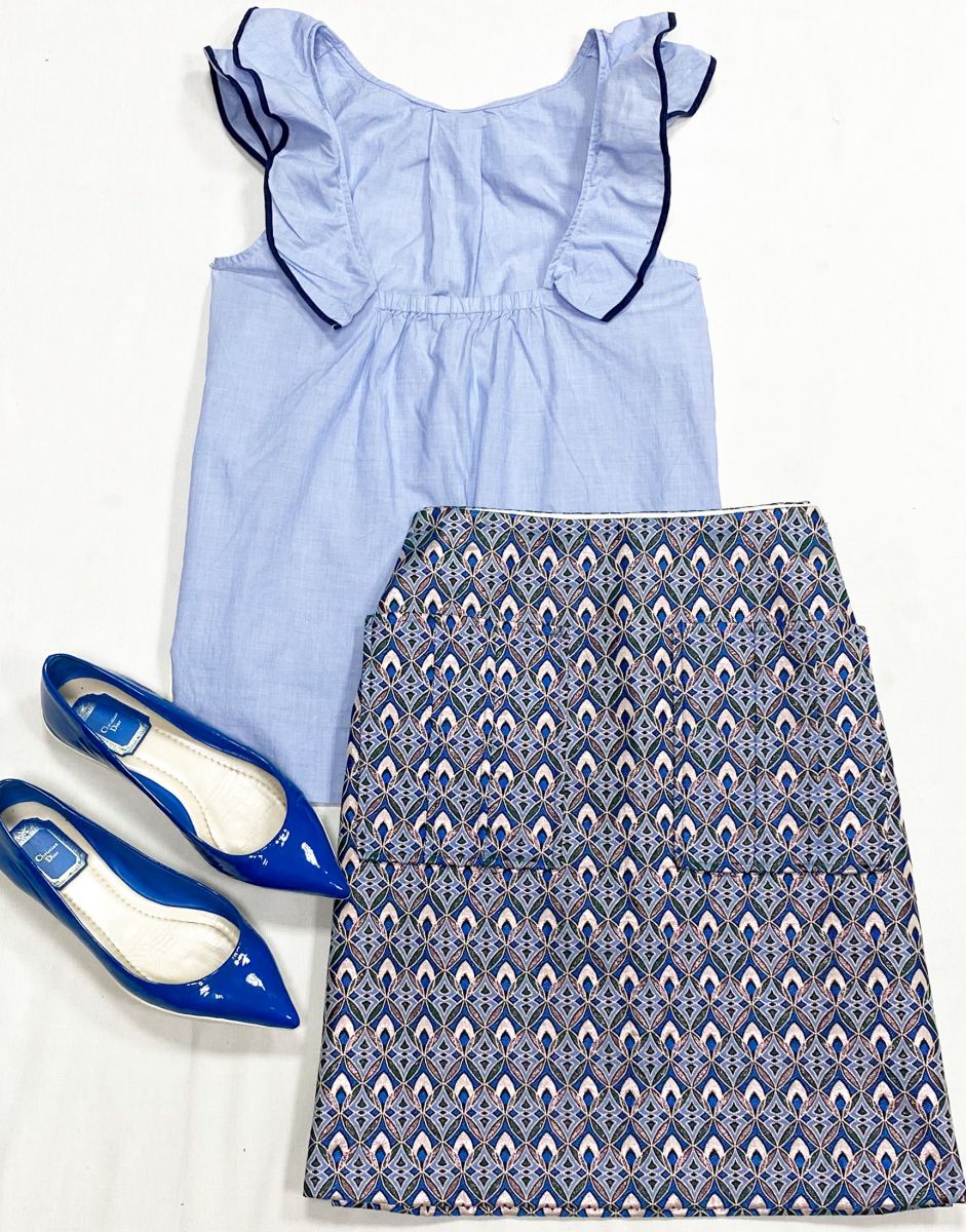 Юбка Maje размер 40 цена 7 828 руб/ с биркой/ 
Топ J Crew размер 0 цена 2 348 руб
Балетки Christian Dior размер 37 цена 10 959 руб