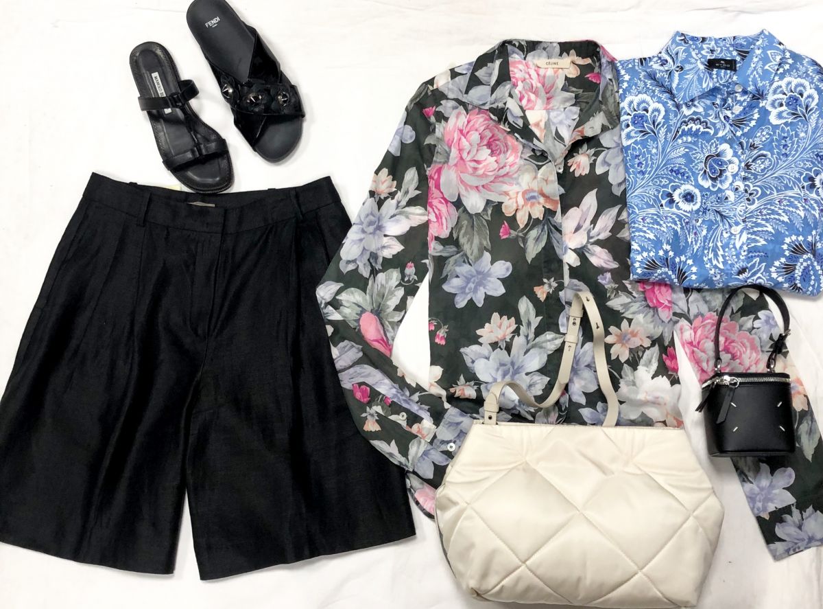 Рубашки CELINE / ETRO размер S цена 6 262 руб / 12 524 руб 
Шорты 12STOREEZ размер S цена 3 131 руб 
Сумочка MARGIELA 
Сумка BRUNELLO CUCINELLI