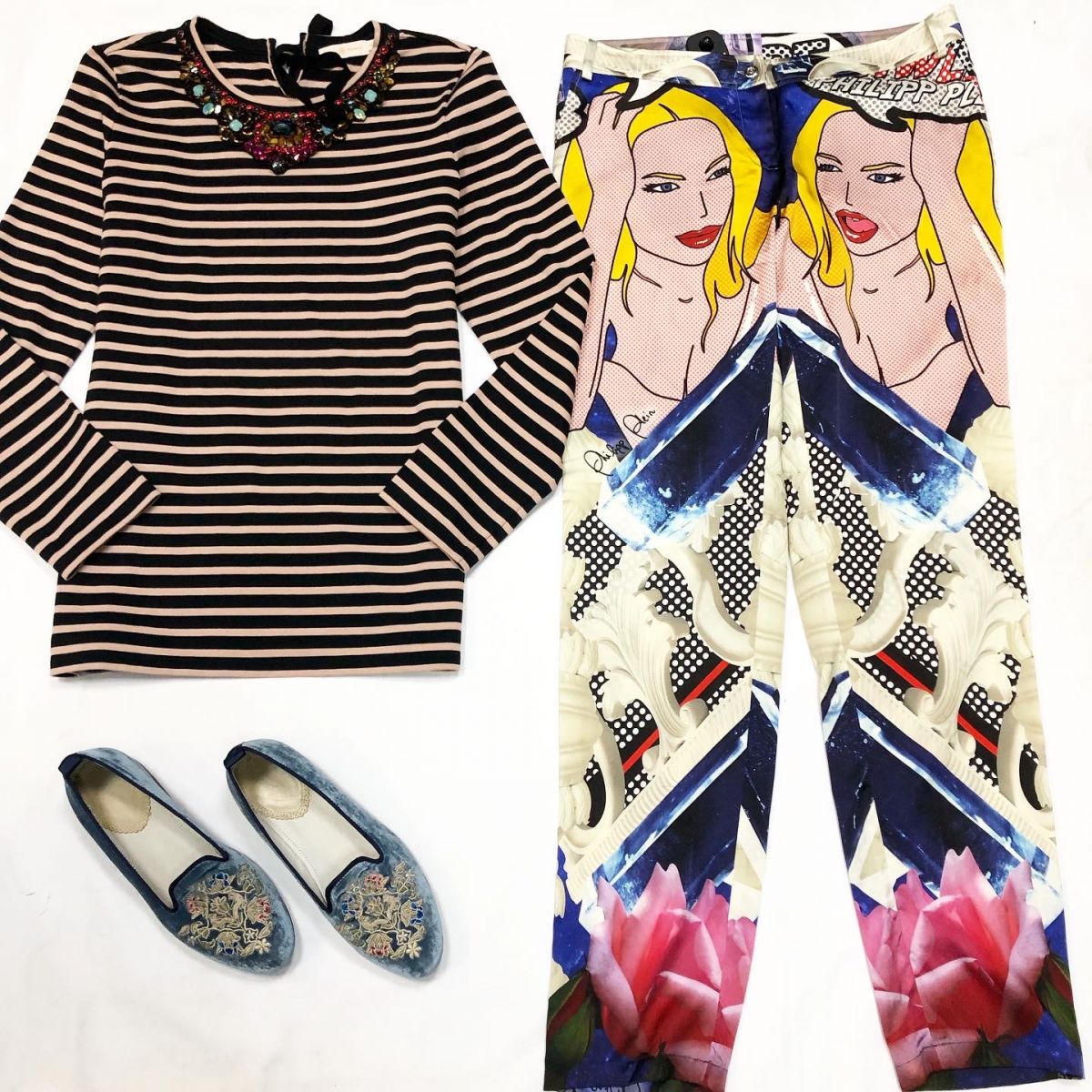 Кофта Tory Burch размер M цена 6 154 руб Брюки /шёлк/ Philipp Plein размер L цена 12 308 руб