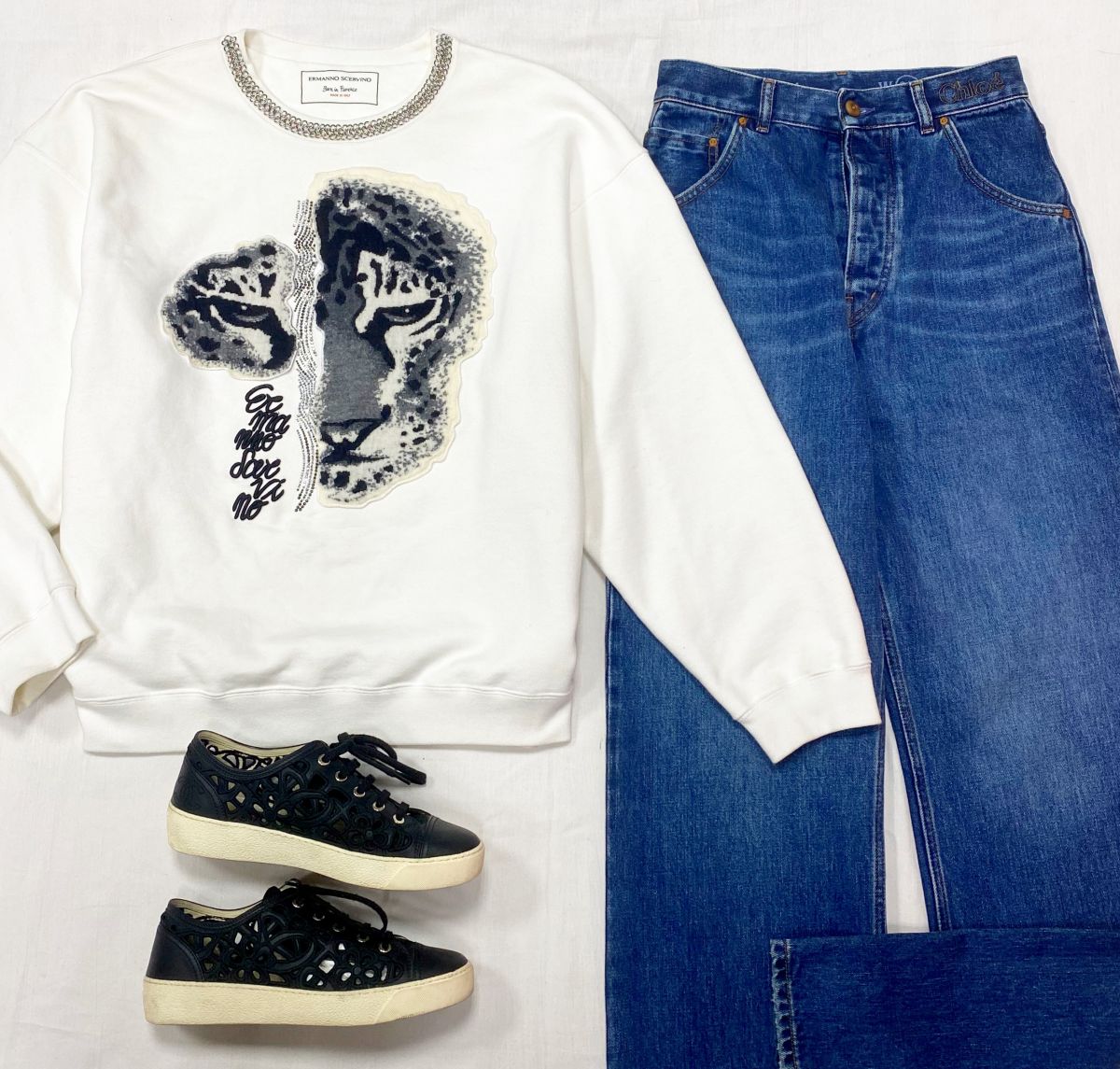 Толстовка Ermanno Scervino размер S цена 15 655 руб Джинсы Chloè размер 38 цена 15 655 руб Кеды Chanel размер 37.5 цена 23 483 руб