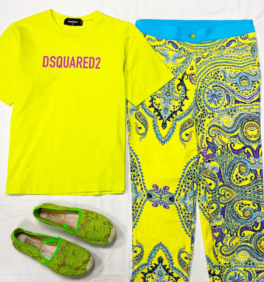 Брюки Etro размер 46 цена 15 655 руб Футболка Dsquared размер XS цена 4 697 руб Эспадрильи Valentino размер 38 цена 10 959 руб