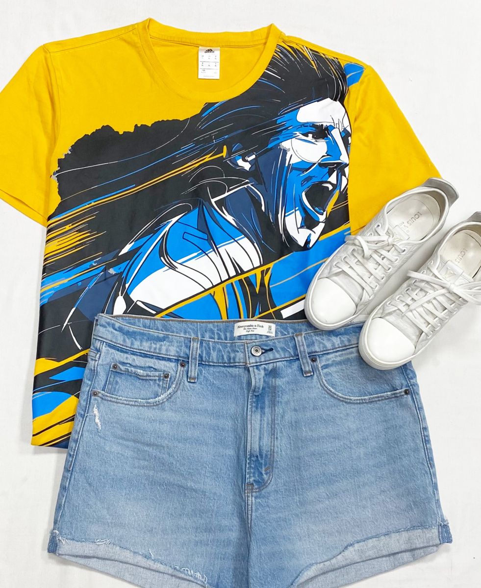 Футболка Adidas размер XL цена 1 566 руб
Шорты Albercrombie размер 42 цена 6 262 руб
Кеды Louis Vuitton размер 37 цена 10 959 руб