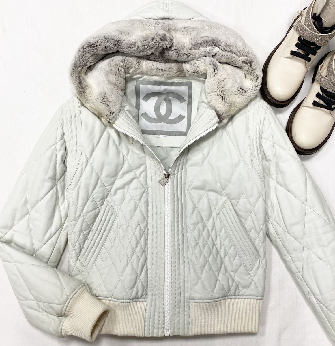 Куртка / кожа / утепленная / отделка мех / Chanel размер 44 цена 125 240 руб