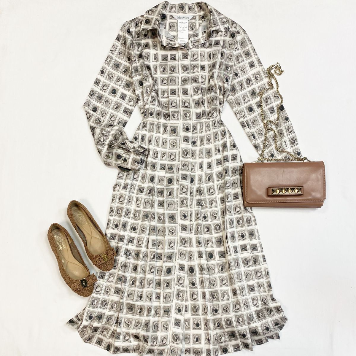 Платье Max Mara размер 34 цена 15 385 рубБалетки Salvatore Ferragamo размер 35.5 цена 7 693 рубСумка Valentino